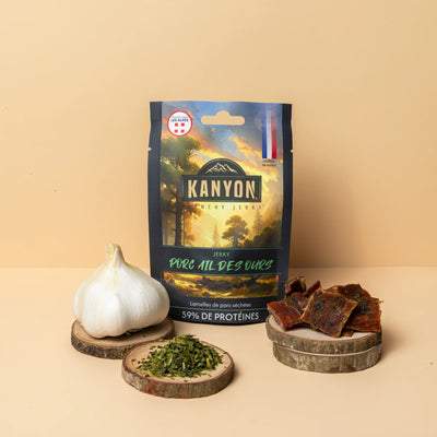 Jerky de porc ail des ours Kanyon 25g avec ail des ours, ail et morceaux de jerky